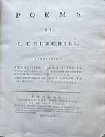 Poems...Containing the Rosciad. the Apology. Night. the Prophecy of Famine. an Epistle to William Hogarth. and the Ghost, in Four Books by CHURCHILL, Charles (1731-1764)